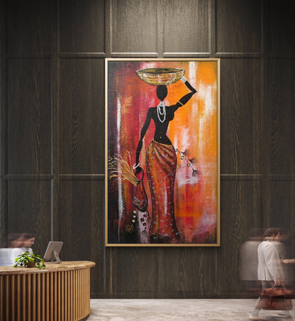 Classical African Working Woman Textured Painting