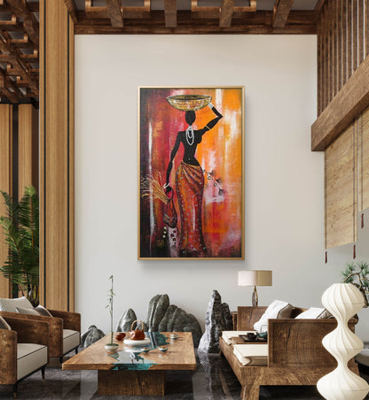 Classical African Working Woman Textured Painting