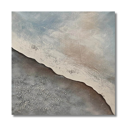 Coastal Textured Abstract Painting – Beige, Grey & Blue Modern Minimalist Canvas