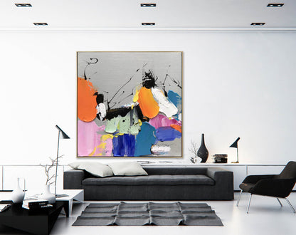 Bold Palette Knife Abstract Painting – Colorful Impasto Modern Wall Art on Canvas