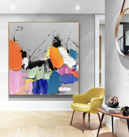 Bold Palette Knife Abstract Painting – Colorful Impasto Modern Wall Art on Canvas