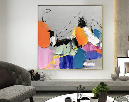 Bold Palette Knife Abstract Painting – Colorful Impasto Modern Wall Art on Canvas
