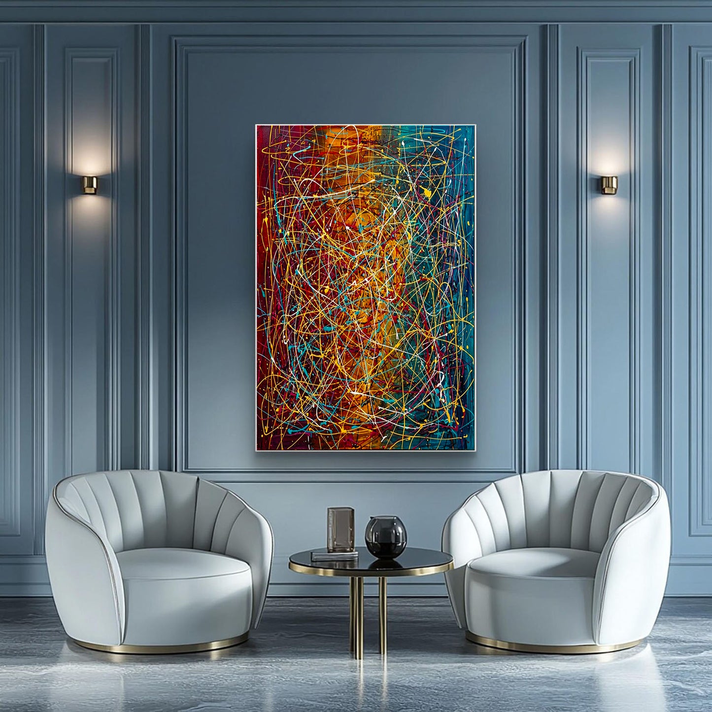 Large Pollock Inspired Colourful Abstract Painting | Hand Painted Wall Art