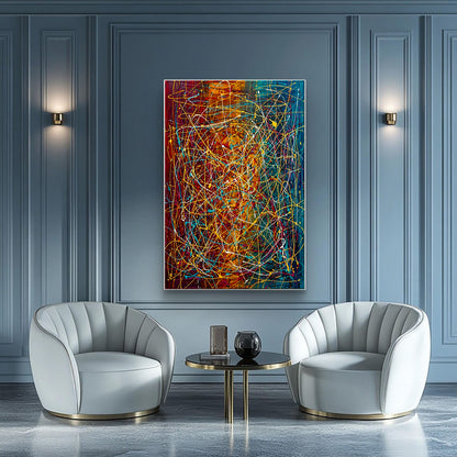 Large Pollock Inspired Colourful Abstract Painting | Hand Painted Wall Art