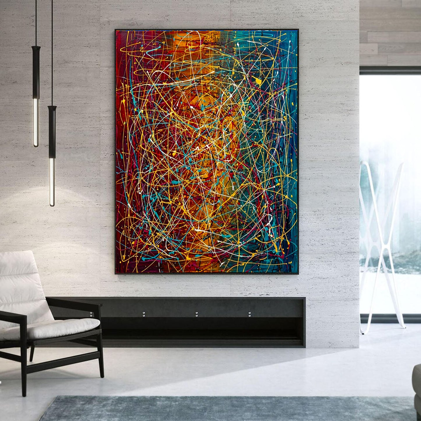 Large Pollock Inspired Colourful Abstract Painting | Hand Painted Wall Art