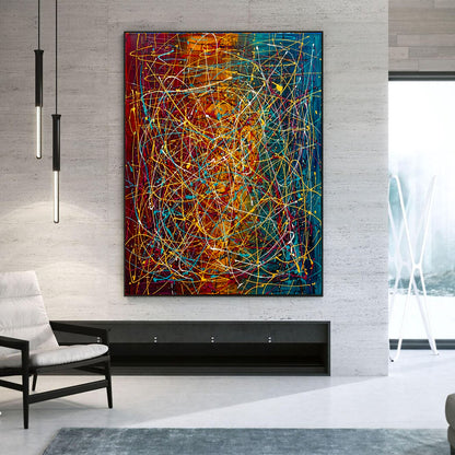 Large Pollock Inspired Colourful Abstract Painting | Hand Painted Wall Art