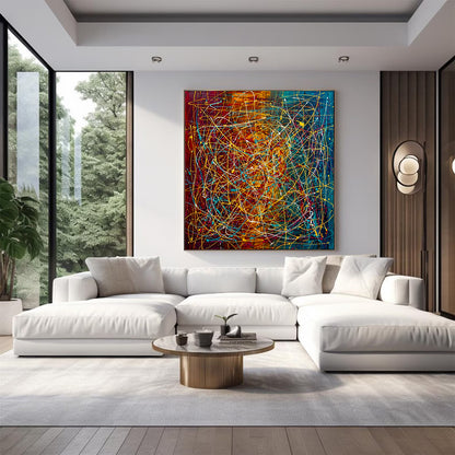 Large Pollock Inspired Colourful Abstract Painting | Hand Painted Wall Art