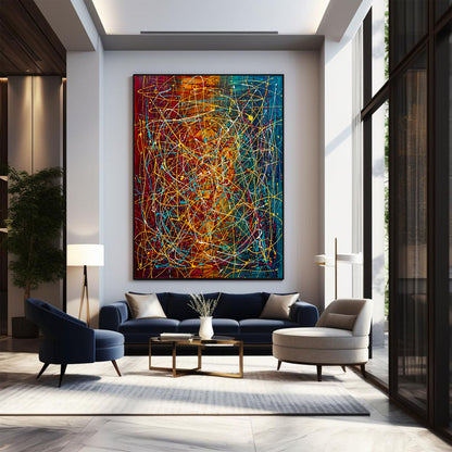 Large Pollock Inspired Colourful Abstract Painting | Hand Painted Wall Art