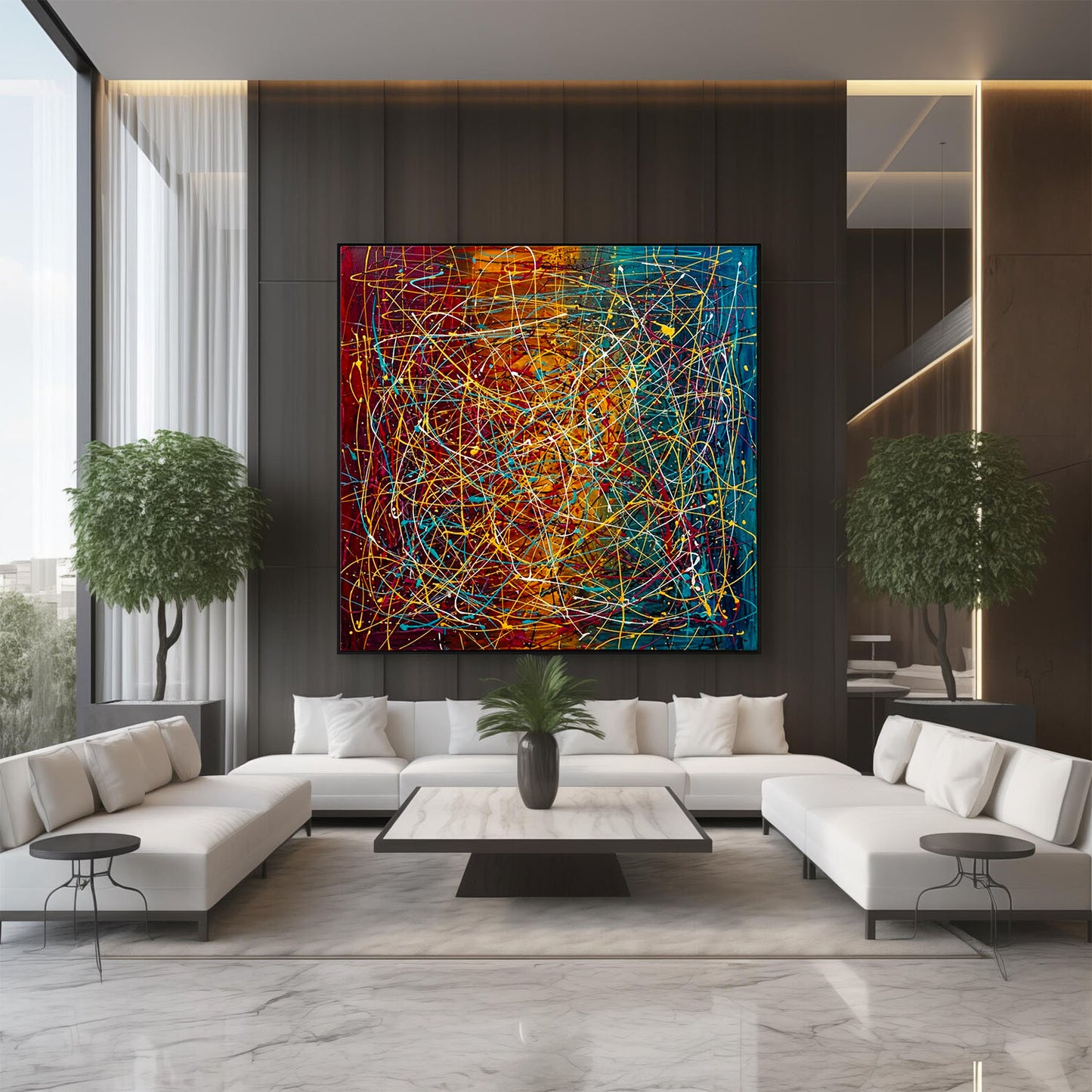 Large Pollock Inspired Colourful Abstract Painting | Hand Painted Wall Art