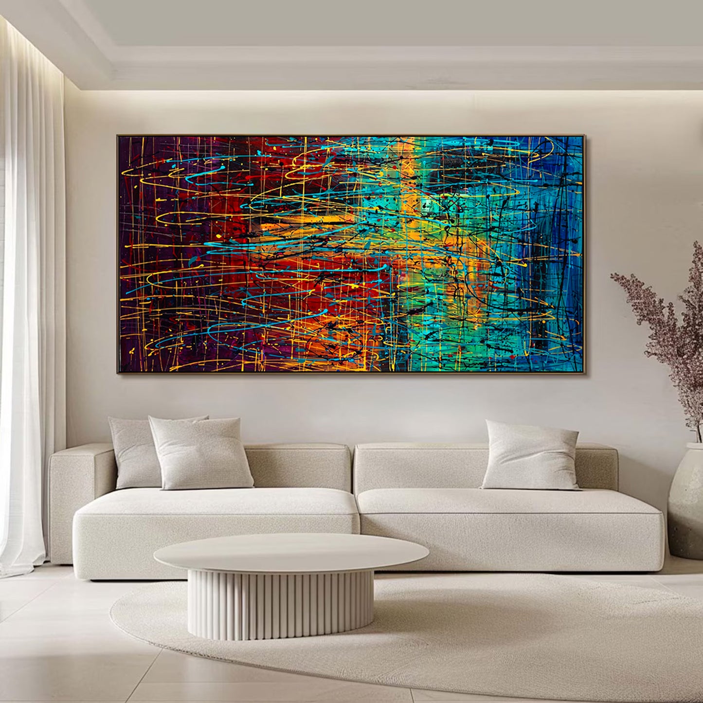 Art mural de style Pollok expressionniste bleu foncé
