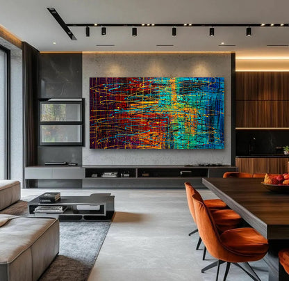 Large Pollock Inspired Colourful Abstract Canvas | Hand Painted Wall Art