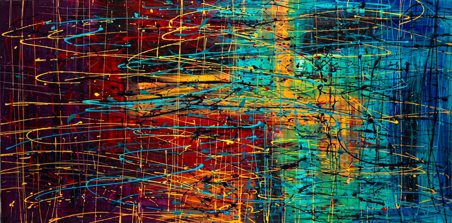 Art mural de style Pollok expressionniste bleu foncé