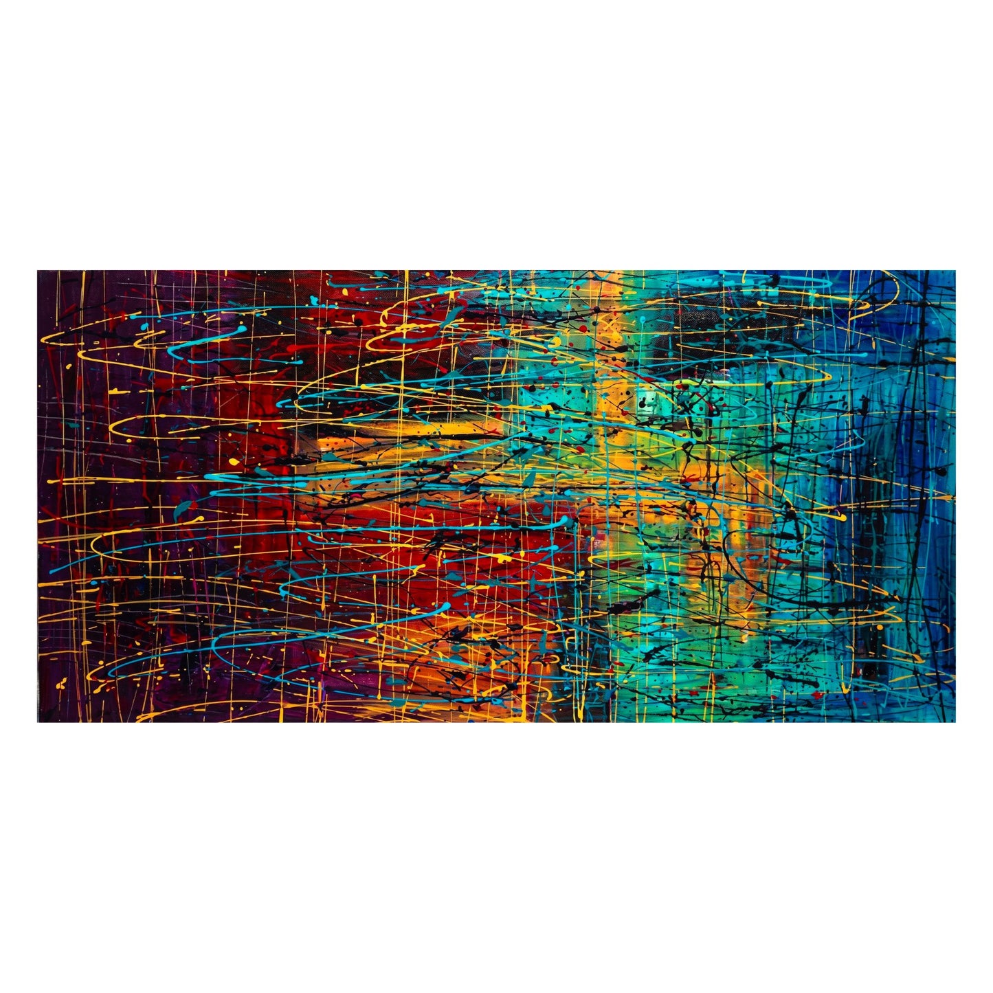 Art mural de style Pollok expressionniste bleu foncé