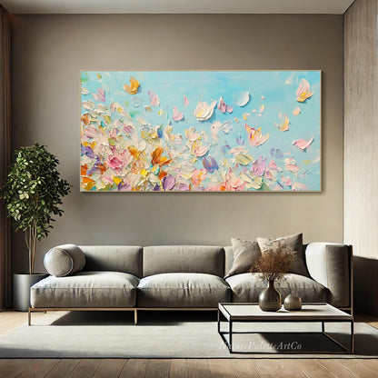 3D Colorful Petal Painting – Textured Abstract Floral Art on Sky Blue Canvas