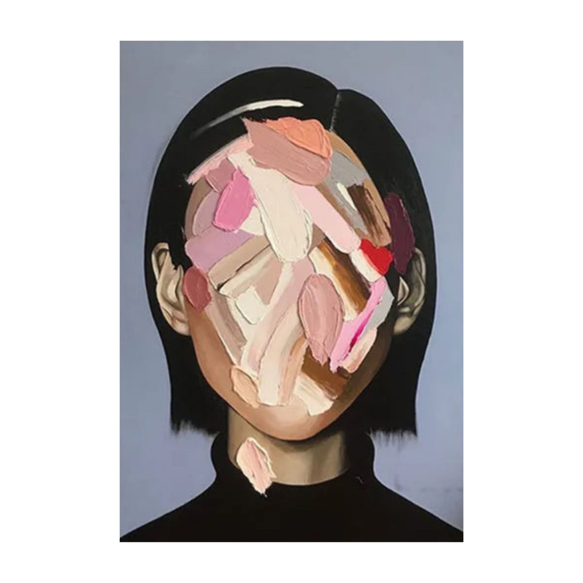 Hand-painted abstract portrait of a girl with colourful brushstrokes on canvas