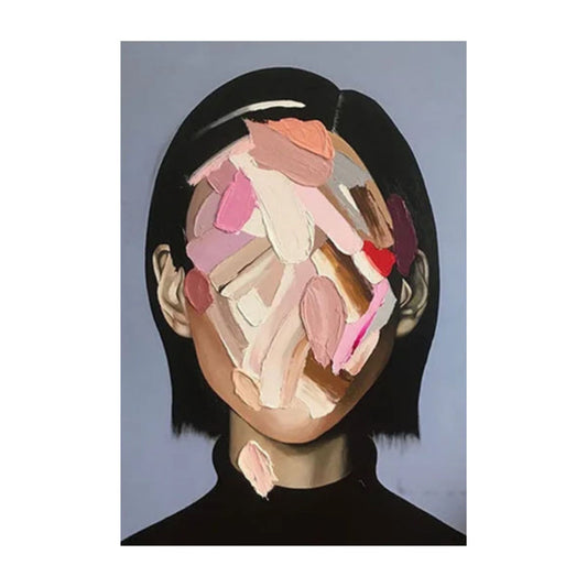 Hand-painted abstract portrait of a girl with colourful brushstrokes on canvas