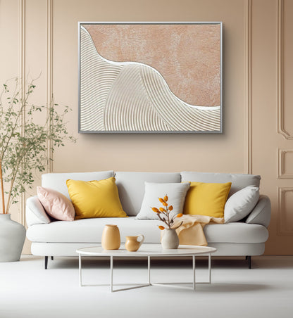 Concrete White Waves 3D Textured Painting | Wabi-Sabi Minimalist Art