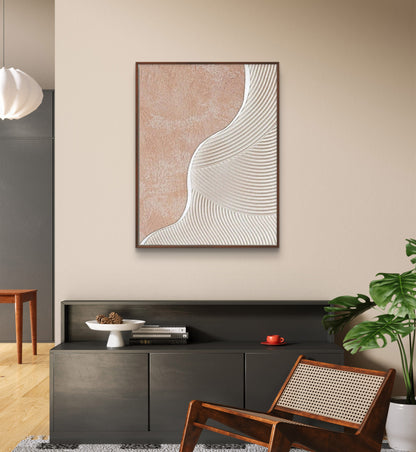 Concrete White Waves 3D Textured Painting | Wabi-Sabi Minimalist Art
