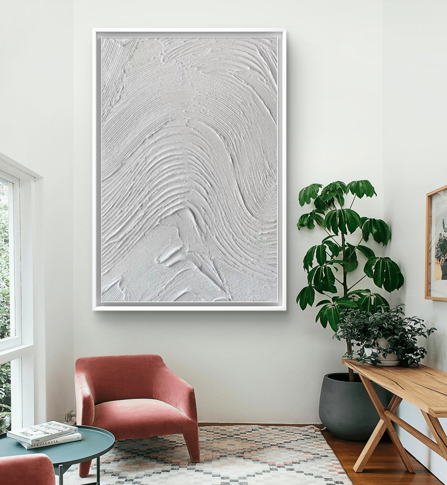 Concrete Style White Waves 3D Textured Painting