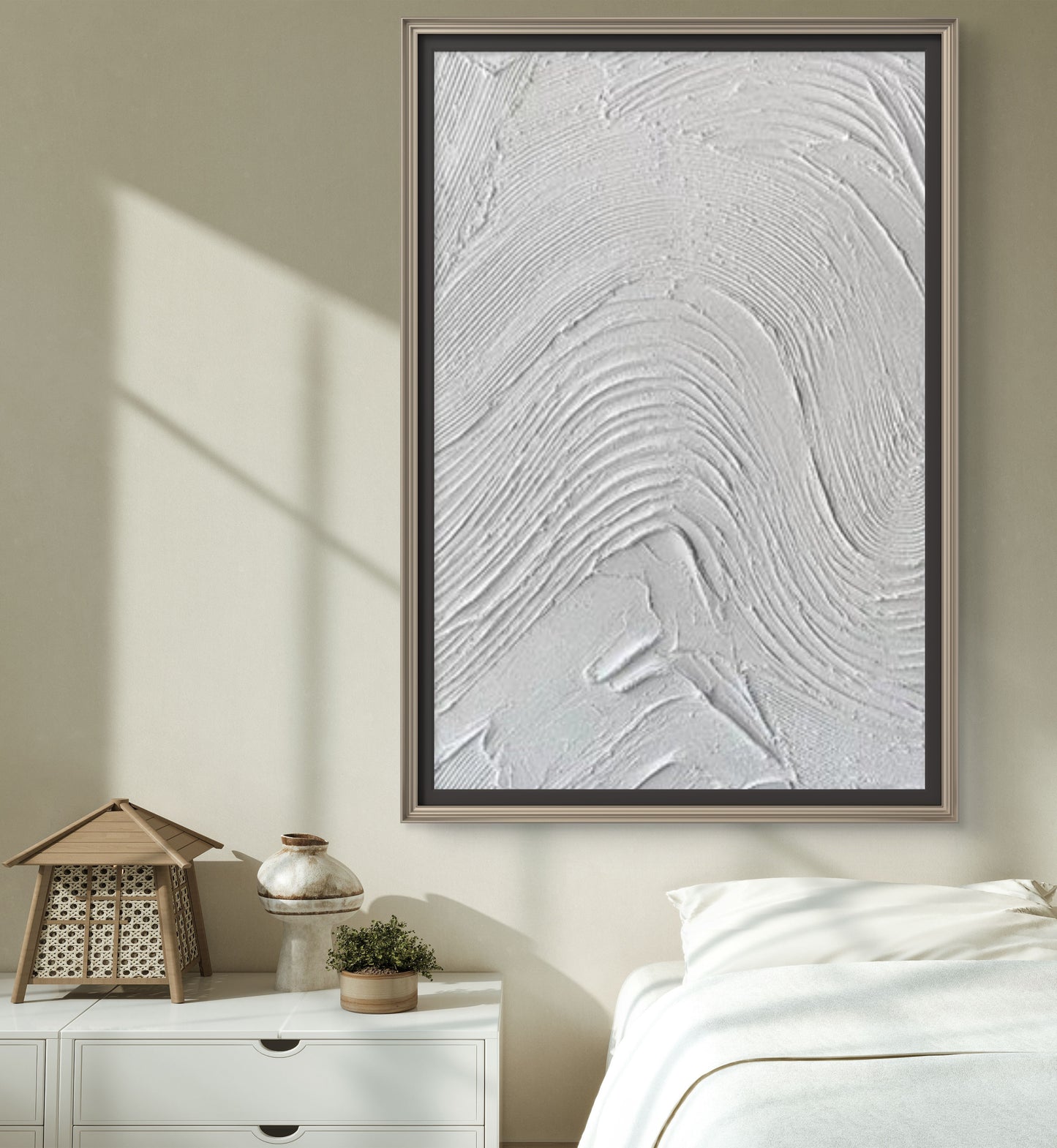 Concrete Style White Waves 3D Textured Painting