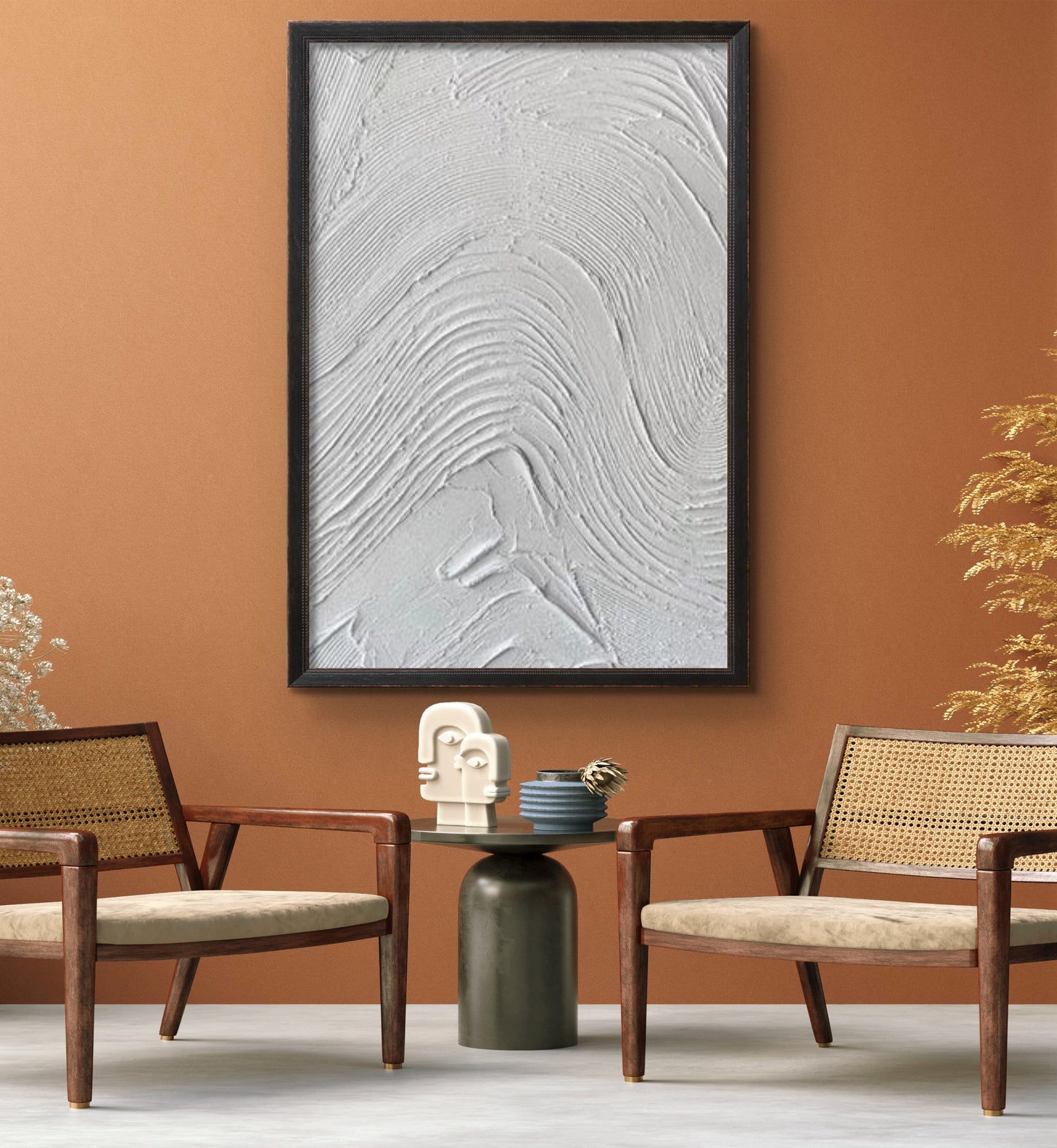 Concrete Style White Waves 3D Textured Painting