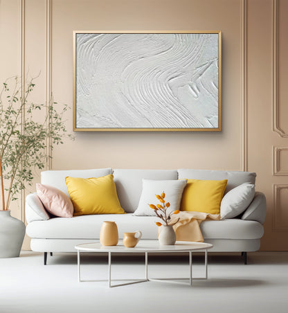 Concrete Style White Waves 3D Textured Painting