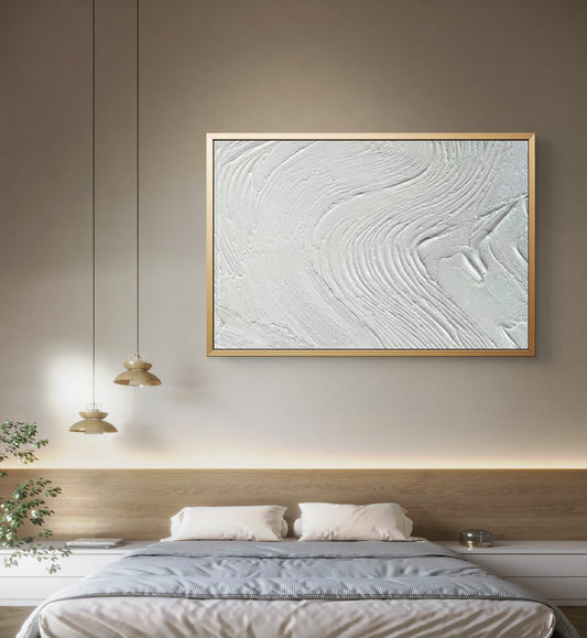Concrete Style White Waves 3D Textured Painting