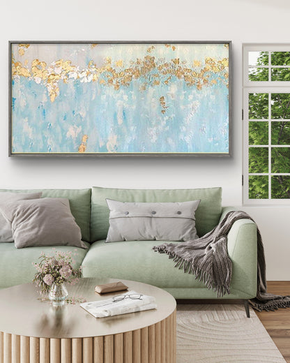 Contemporary Blue Gold Foil Seascape Abstract Art