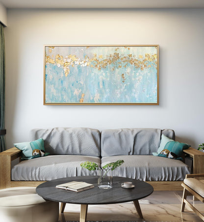 Contemporary Blue Gold Foil Seascape Abstract Art