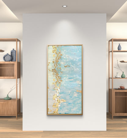 Contemporary Blue Gold Foil Seascape Abstract Art