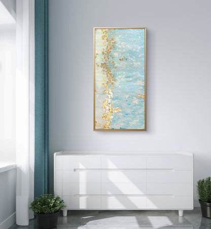 Contemporary Blue Gold Foil Seascape Abstract Art