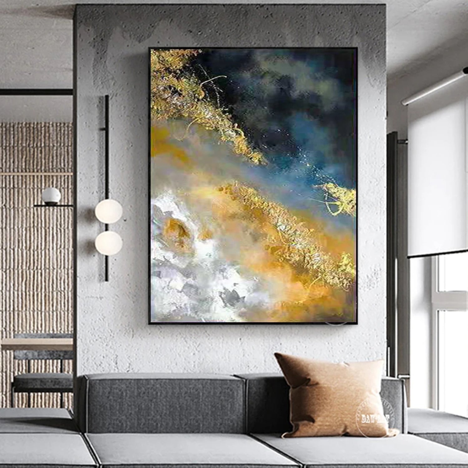 Contemporary Gold Foil Stormy Skyscape Modern Wall Art