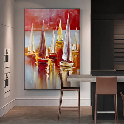 Continental Style Sea Boats Abstract Seascape Art
