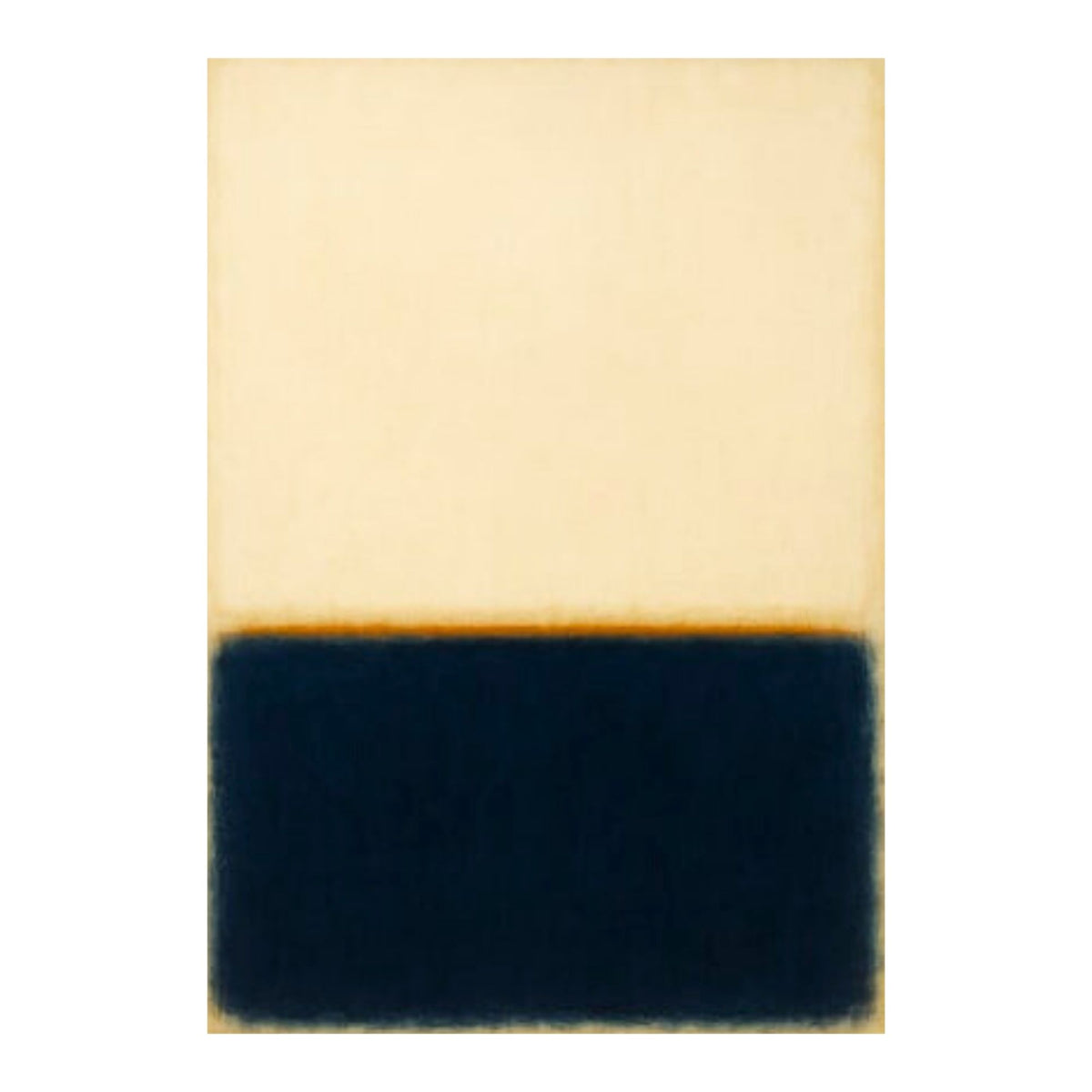 Hand-painted canvas showing cream and ivory above midnight blue with a fine amber horizon.
