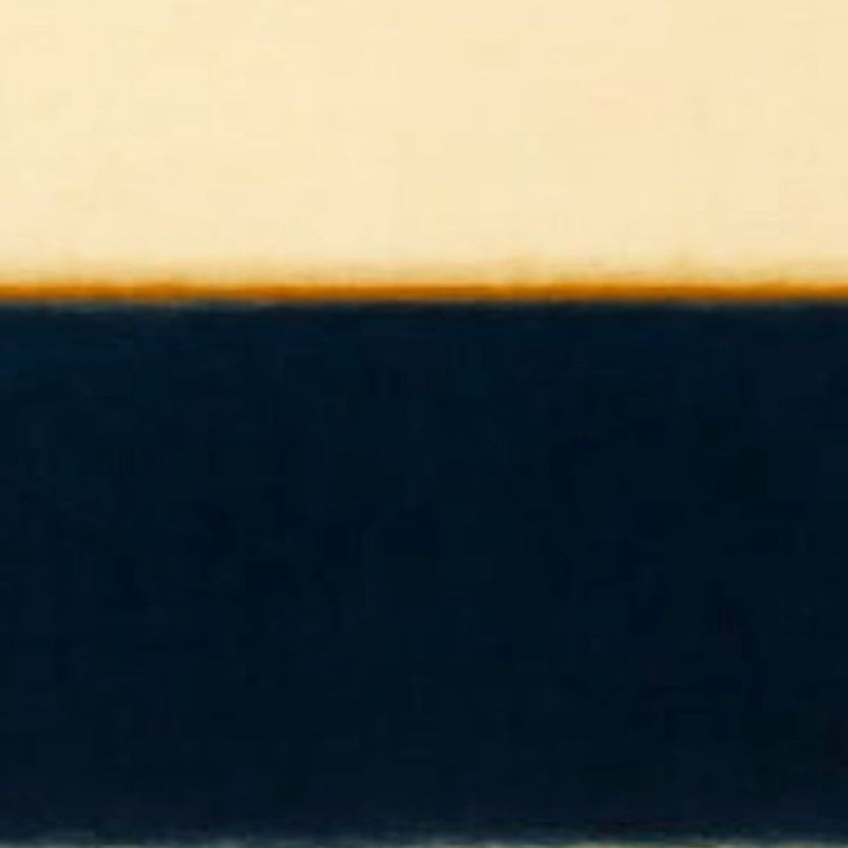 Hand-painted canvas showing cream and ivory above midnight blue with a fine amber horizon.