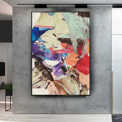 Room mockup. Angular cream, purple, blue and red fragments with black strokes and a pale mint upper area.