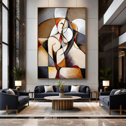 Modern living room with abstract art on the wall