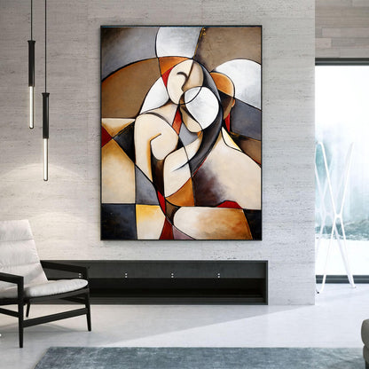 Abstract painting on a wall in a modern living room