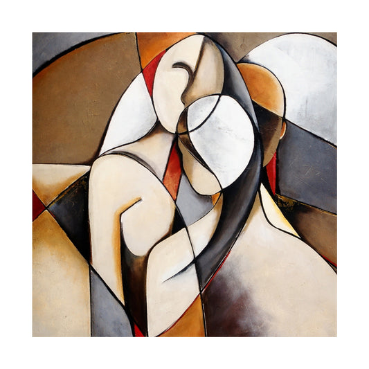 Abstract artwork with geometric shapes and colors on a white background