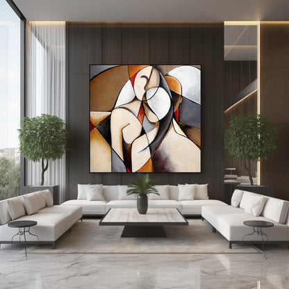 Modern living room with abstract artwork on the wall