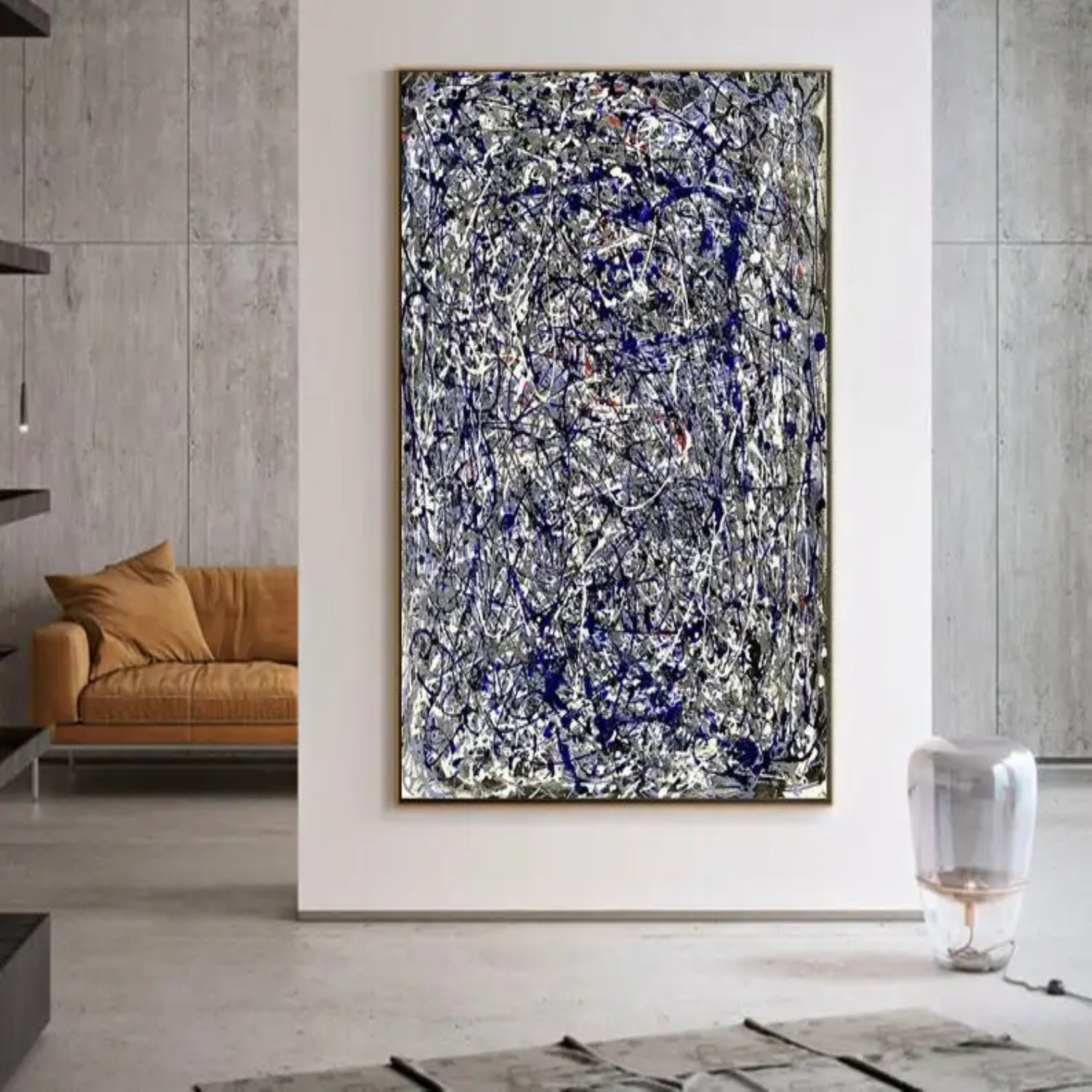 Dark Blue Expressionist Pollok Style Wall Art