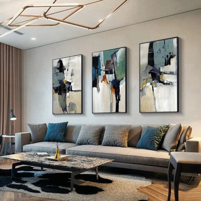 Dark Green Set of 3 Nordic Living Room Oil Painting