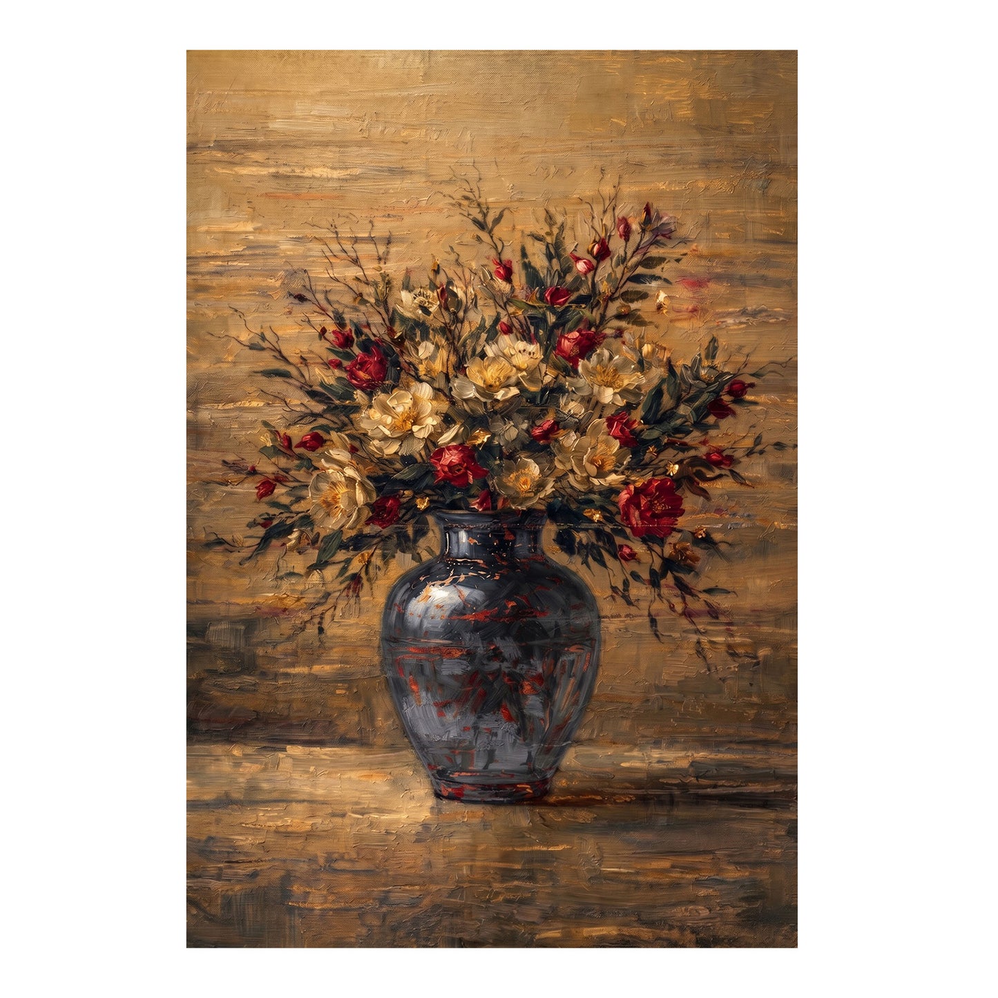 Moody Floral Painting Dark Vase Autumn Abstract Wall Art