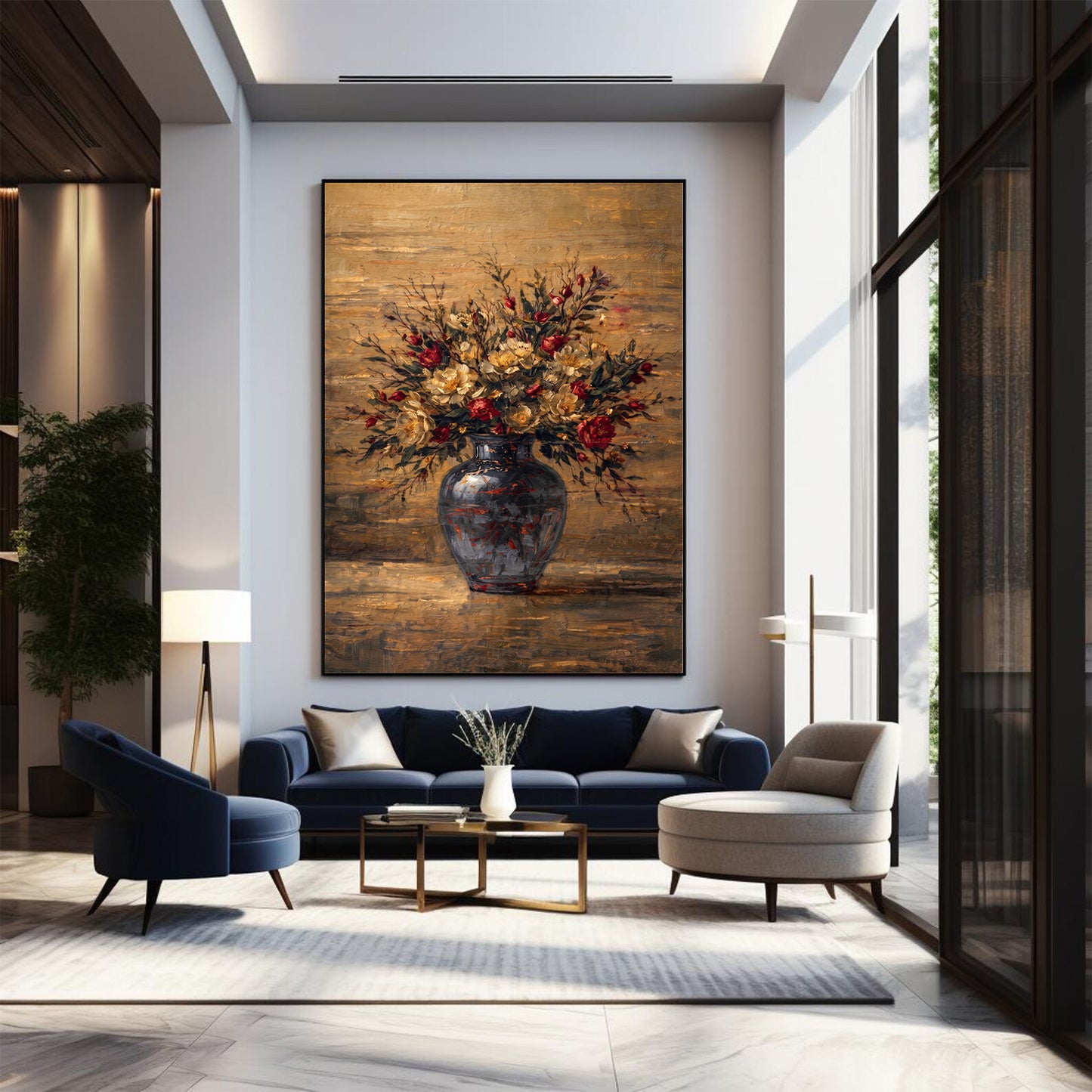 Moody Floral Painting Dark Vase Autumn Abstract Wall Art