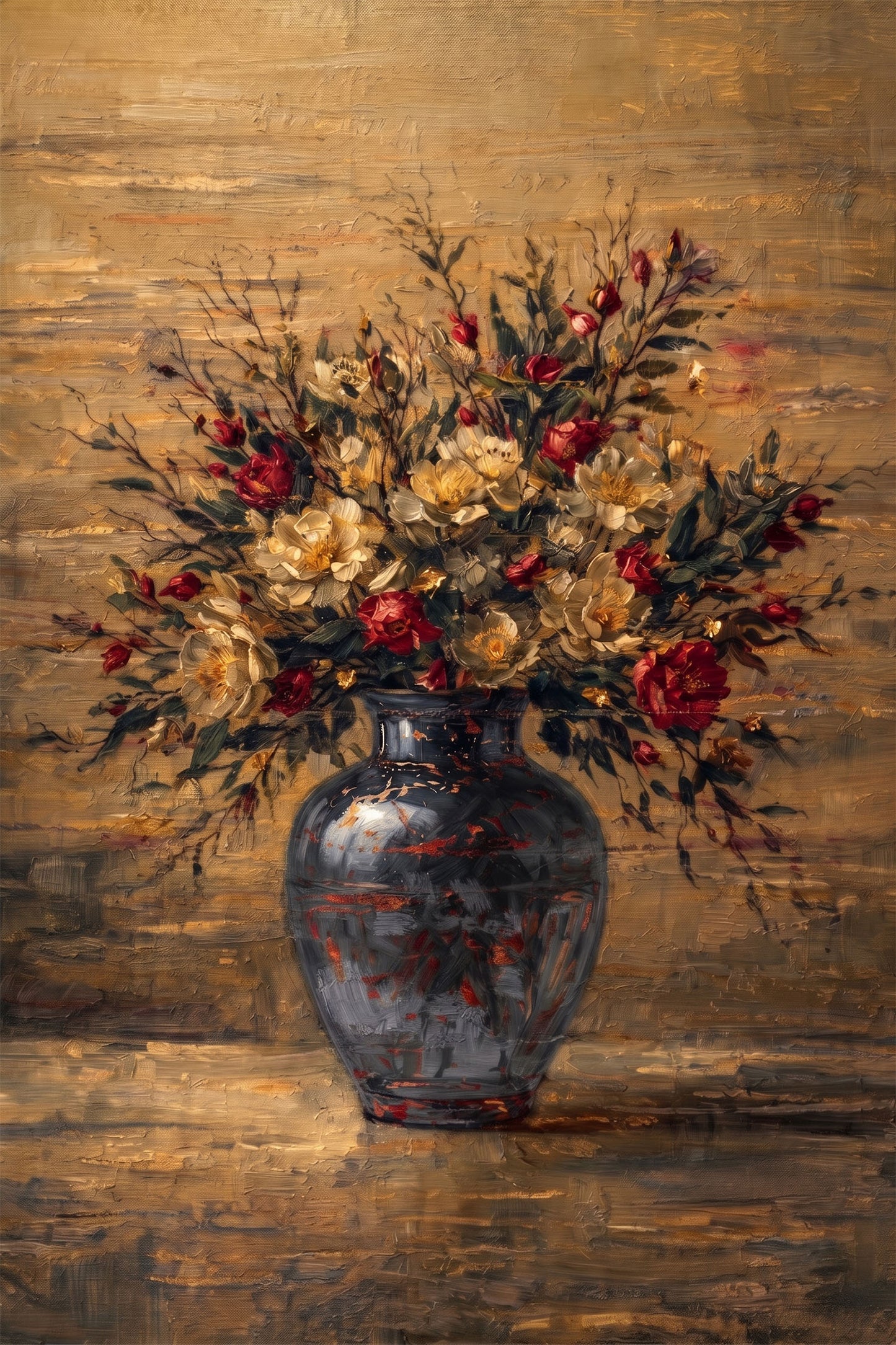 Moody Floral Painting Dark Vase Autumn Abstract Wall Art