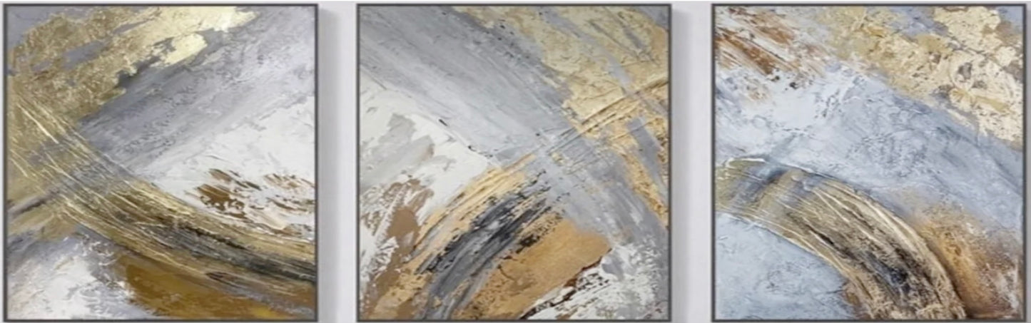 Grey Gold Marble Effect Set of 3 Hand Painted Art