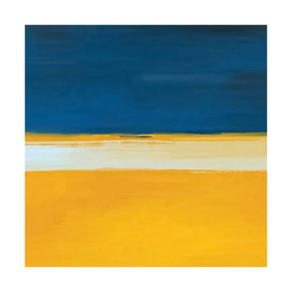 Hand-painted canvas showing a deep blue upper field above golden yellow and ivory.
