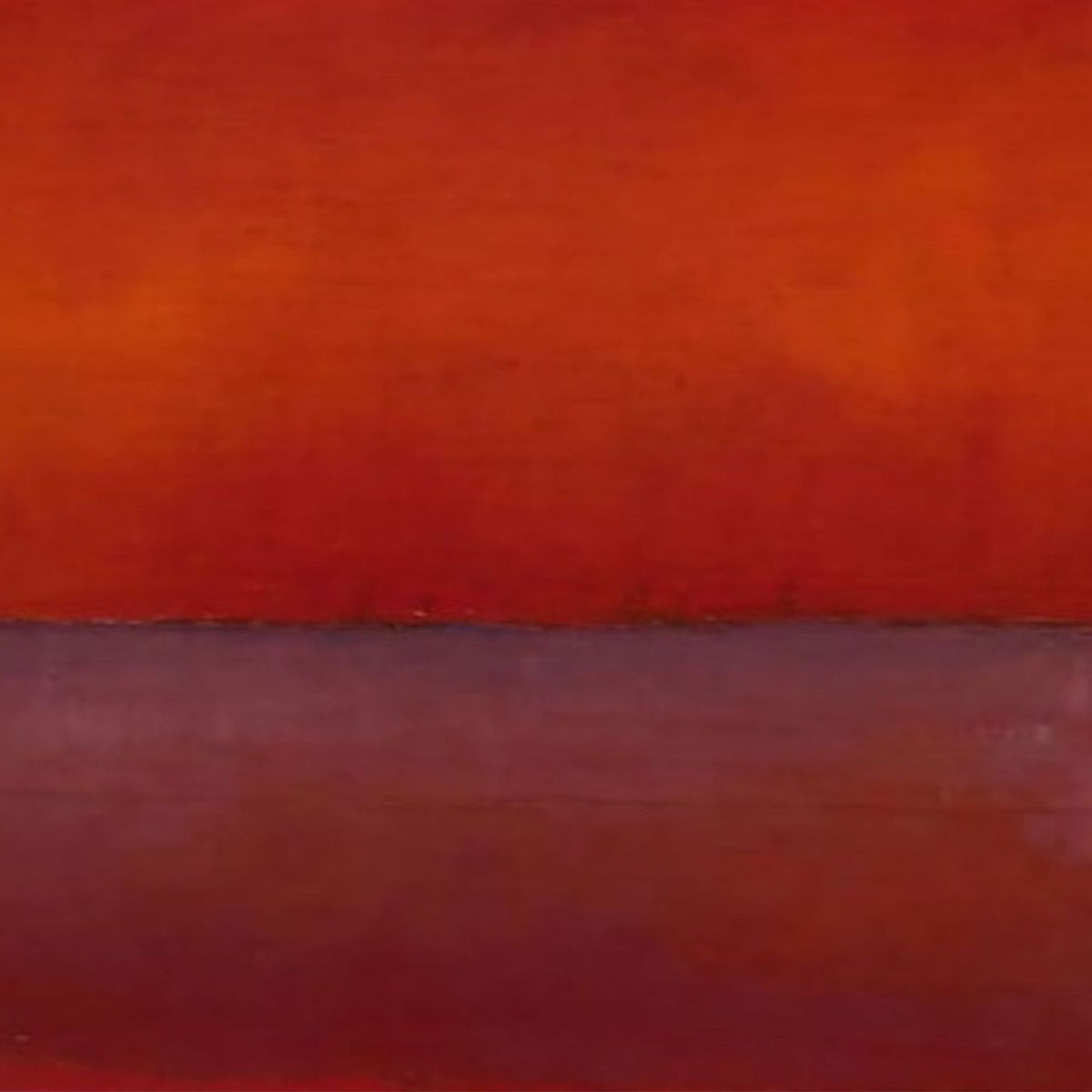 Hand-painted canvas showing deep red and burnt orange over plum and wine tones.