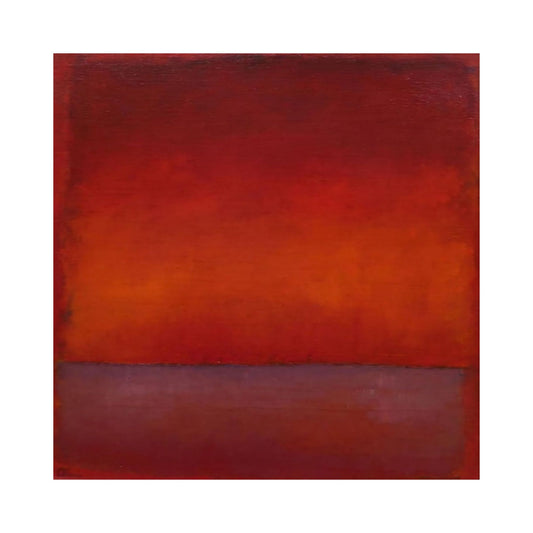 Hand-painted canvas showing deep red and burnt orange over plum and wine tones.