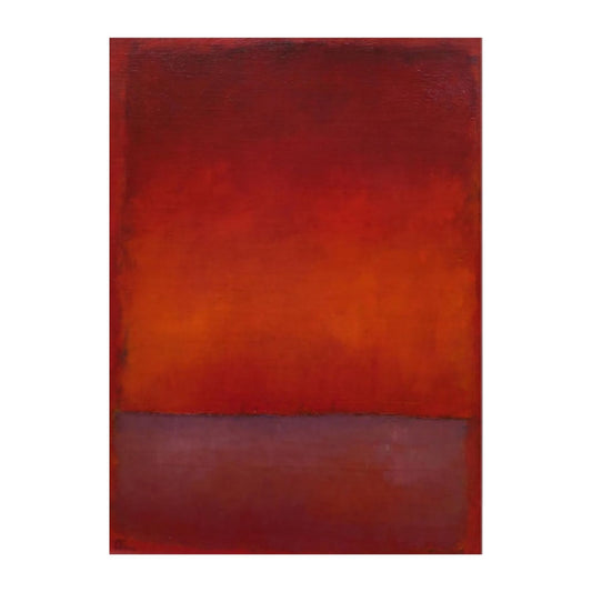 Hand-painted canvas showing deep red and burnt orange over plum and wine tones.